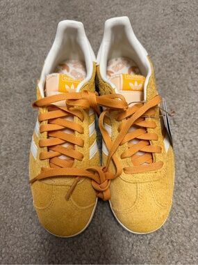 adidas Mustard Yellow Suede Low-Top Sneakers with White Stripes